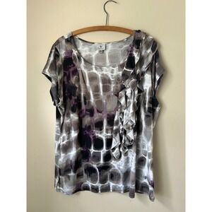Y2K Worthington Woman Stretch 3X Abstract Print Ruffle Top Boho Grunge Whimsical